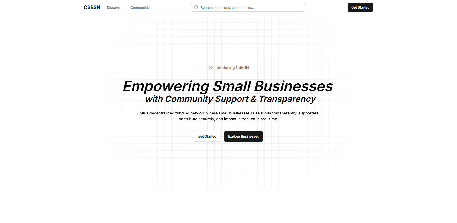 Community Small Business Support Network interface